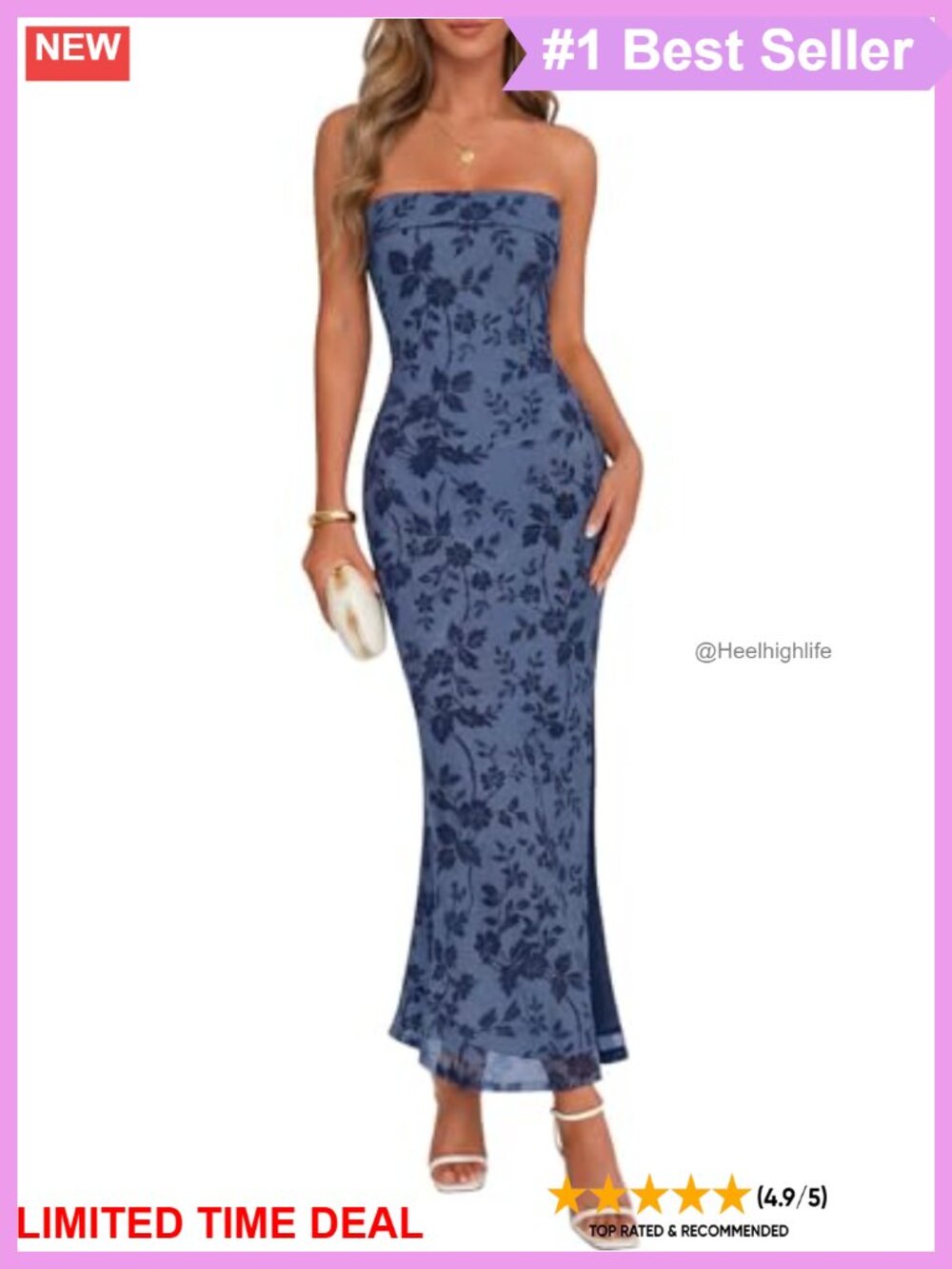 Floral Jacquard Mesh Strapless Maxi Dress Bodycon Wedding Guest
